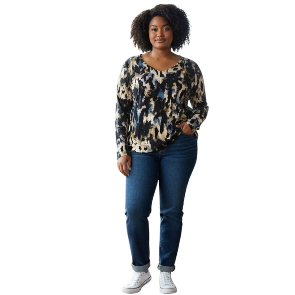 Sanctuary Plus Size 3X Animal Print V Neck Long Sleeve Top